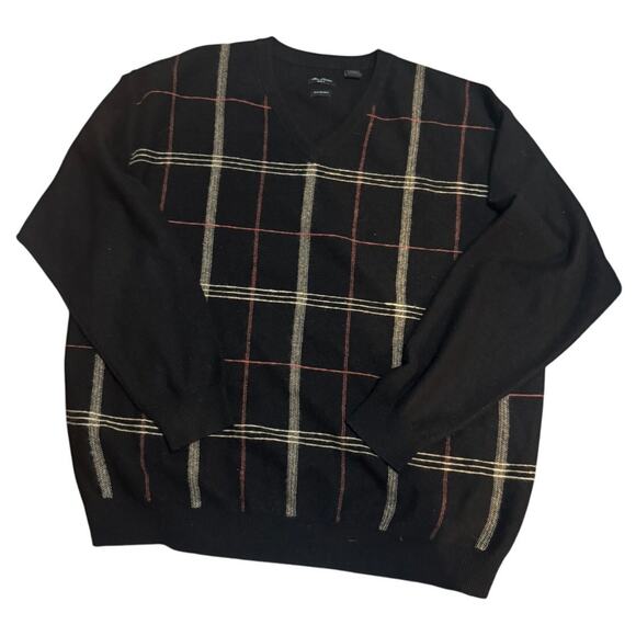 Alan Flusser Golf Pure Cashmere Sweater XXL Black Windowpane V-Neck - Picture 2 of 5